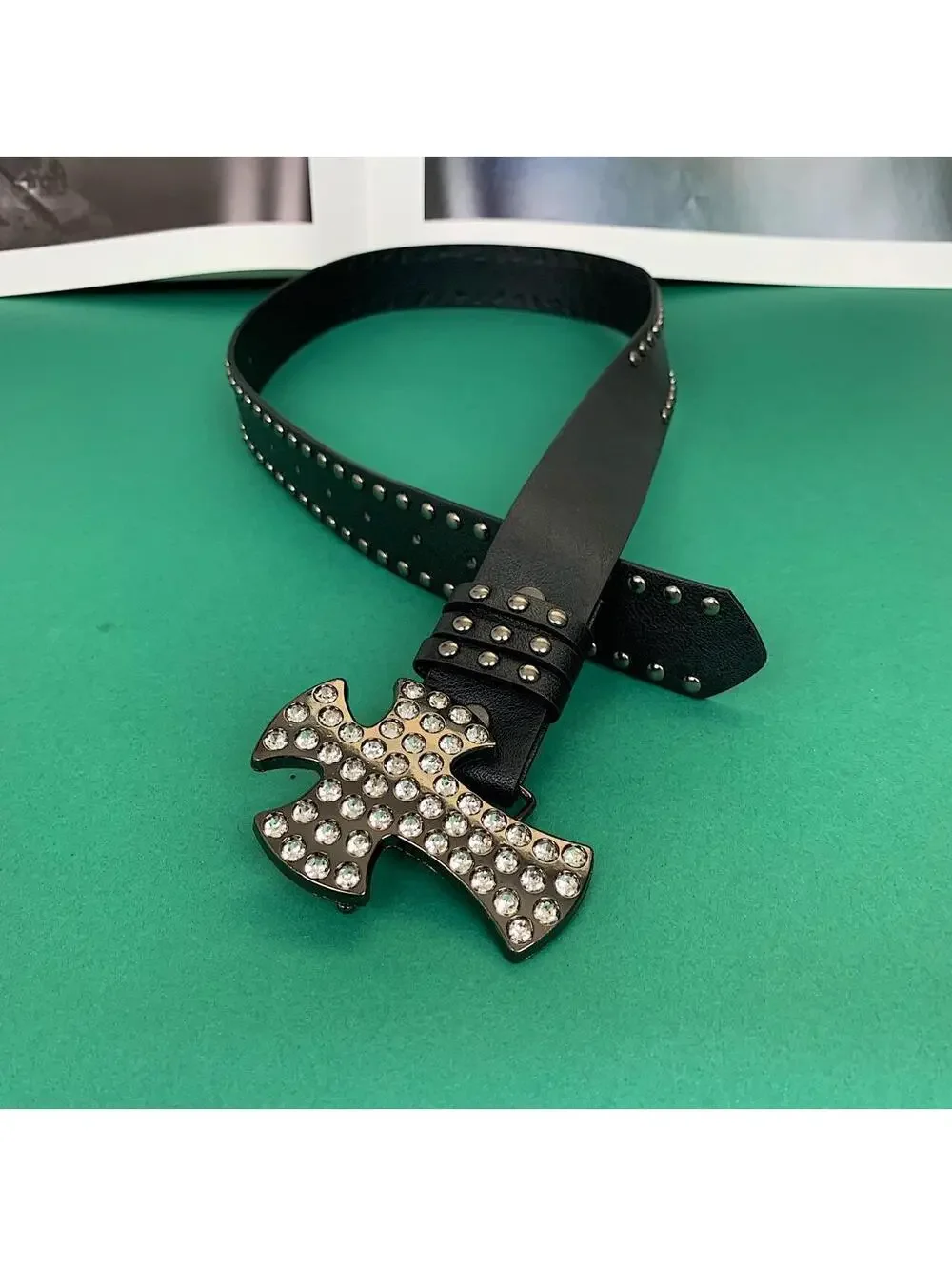 Vintage Y2K style Gothic Rhine stone studded belt buckle. 38.5 inches fits a